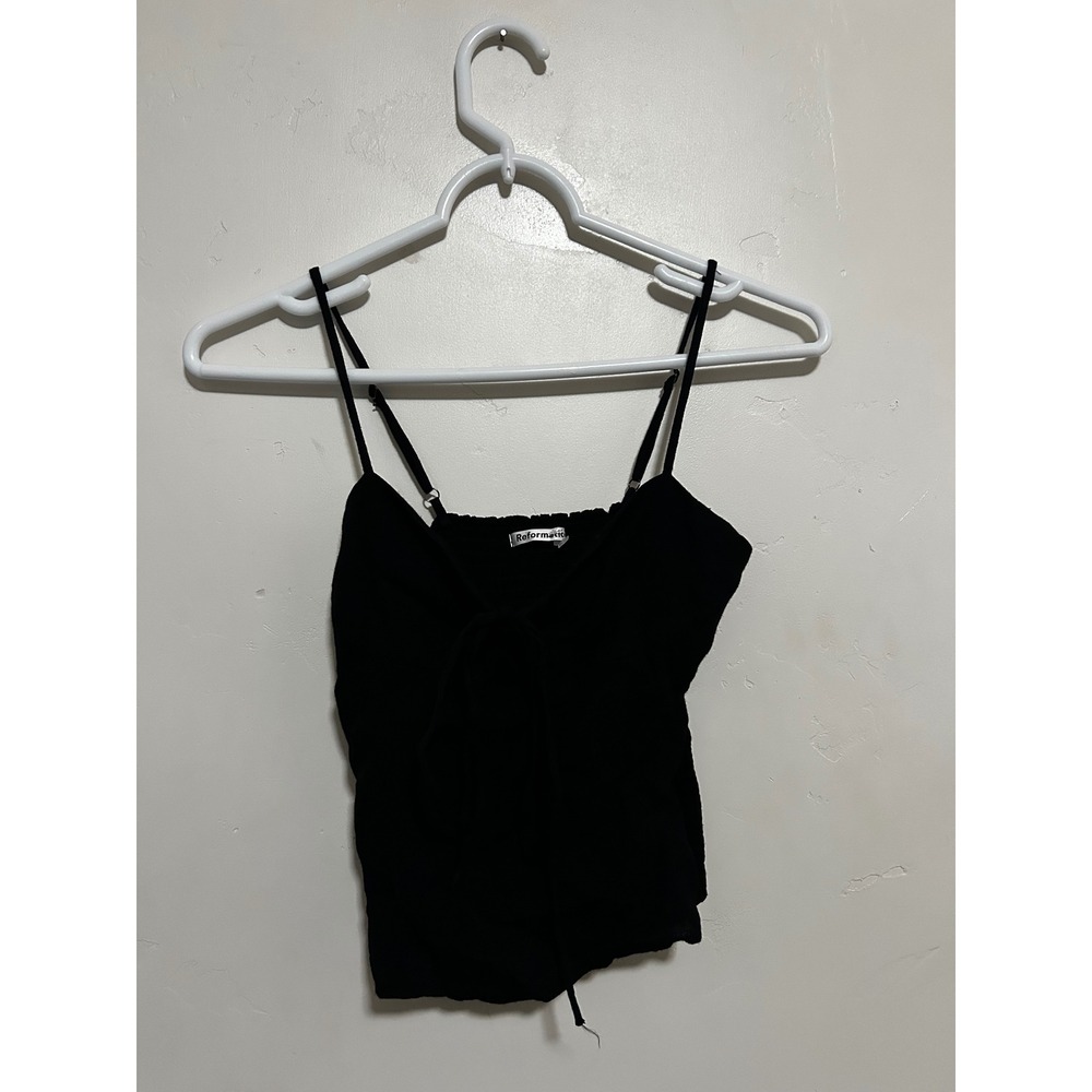 Reformation Black Smocked Back Tie Front Camisole Top Size 2 Adjustable Straps